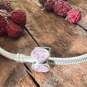 Authentic Pandora Pink Oval Lights Charm in Sterling Silver Pink Zirconia Spring